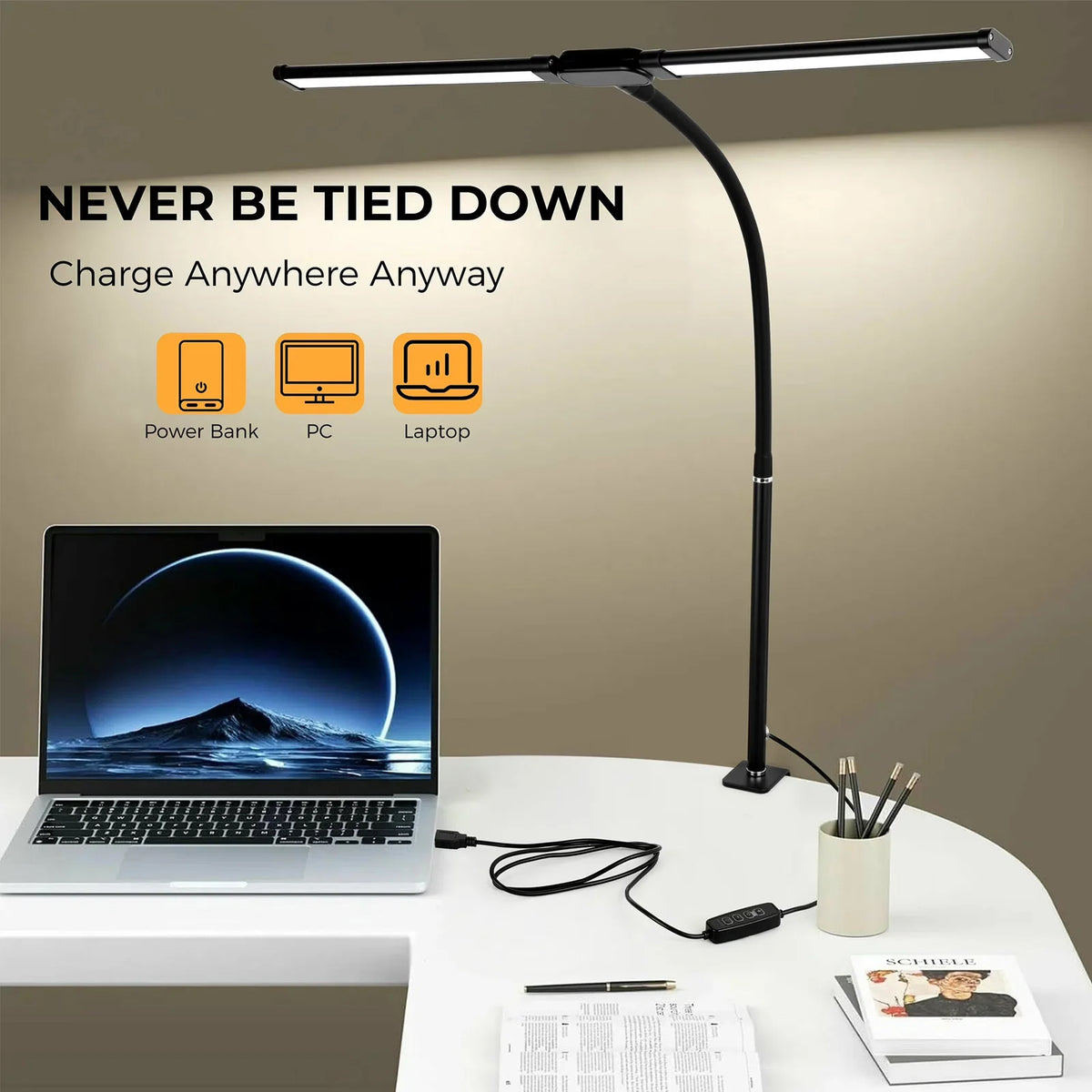 lampe led noir blanc contemporaine clip fixe modes luminosité étude lecture