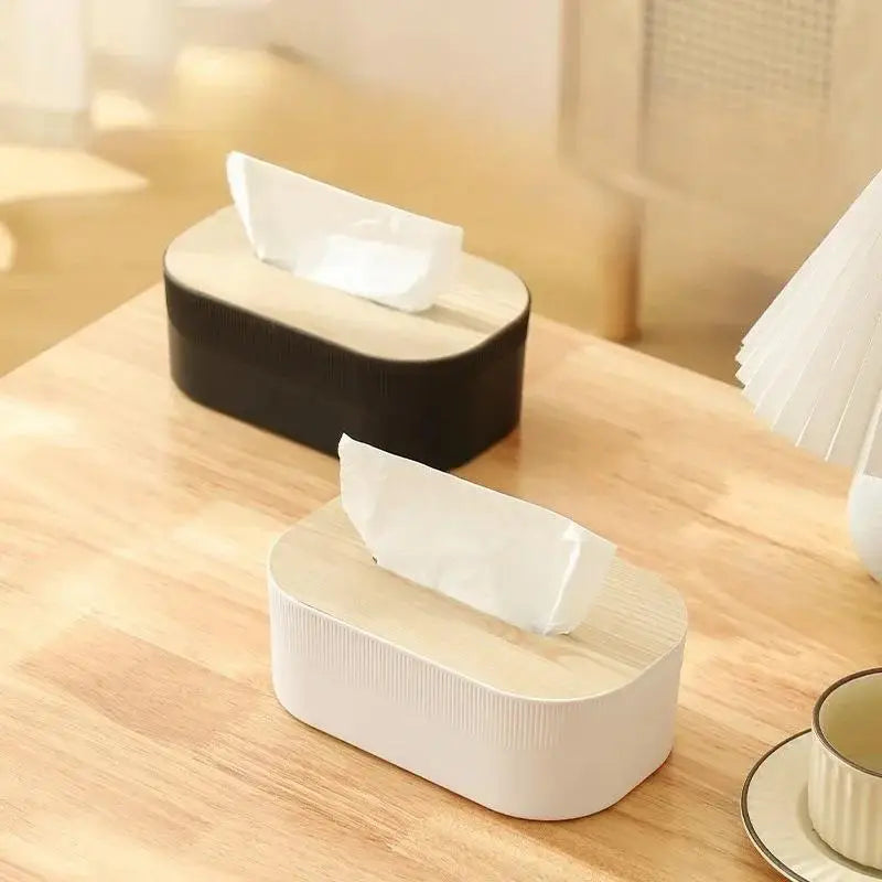 boîte mouchoirs résine blanc bois moderne minimaliste rayures verticales surface lisse salon salle bain