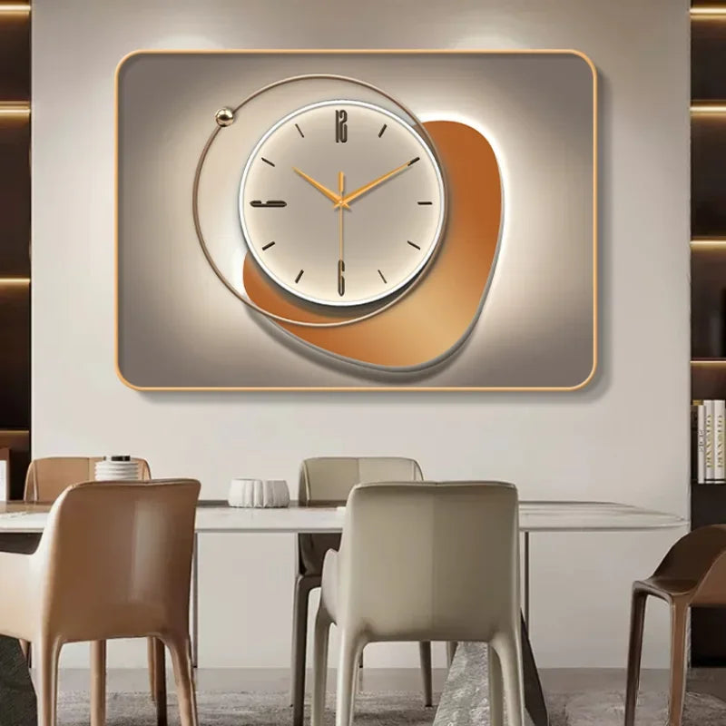 horloge murale moderne gris beige orange contemporain aiguille verre cristal aluminium spray painting