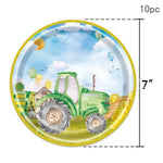 assiettes gobelets serviettes tracteur champ enfants vert bleu anniversaire fête campagne printemps