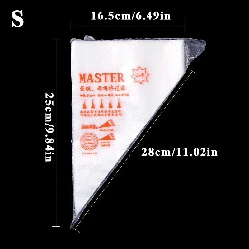 sacs pâtisserie blancs imprimés triangles oranges nozzles décorateurs desserts usage unique environnement respectueux stockage