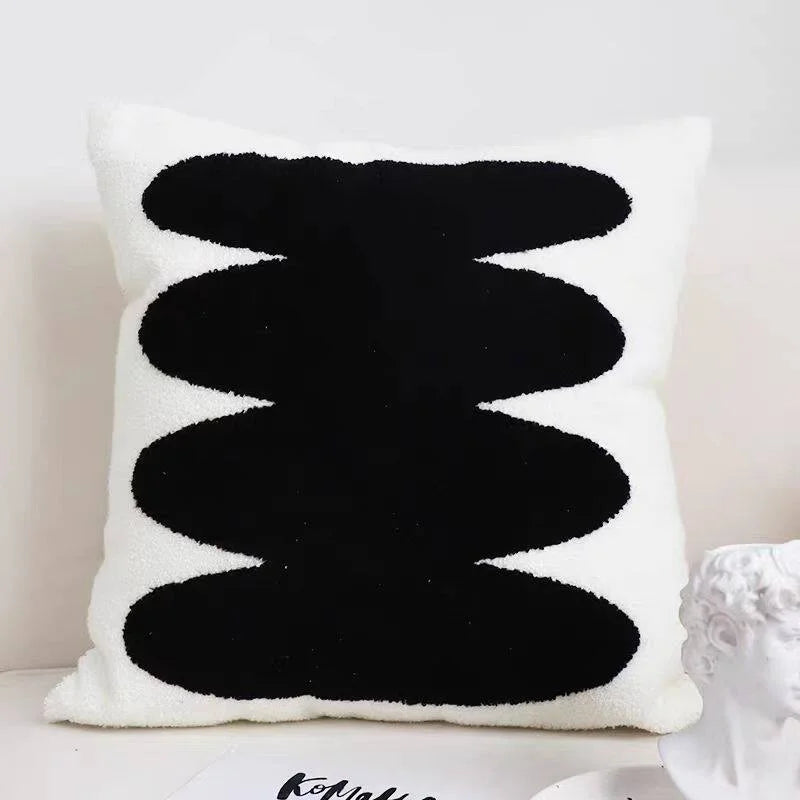 housse coussin géométrique noir blanc modernes 45x45cm amovibles lavables adultes casa bohème
