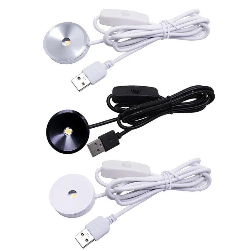 projecteur led mini blanc noir argent adhésif cable usb 3w 5v multiple couleurs