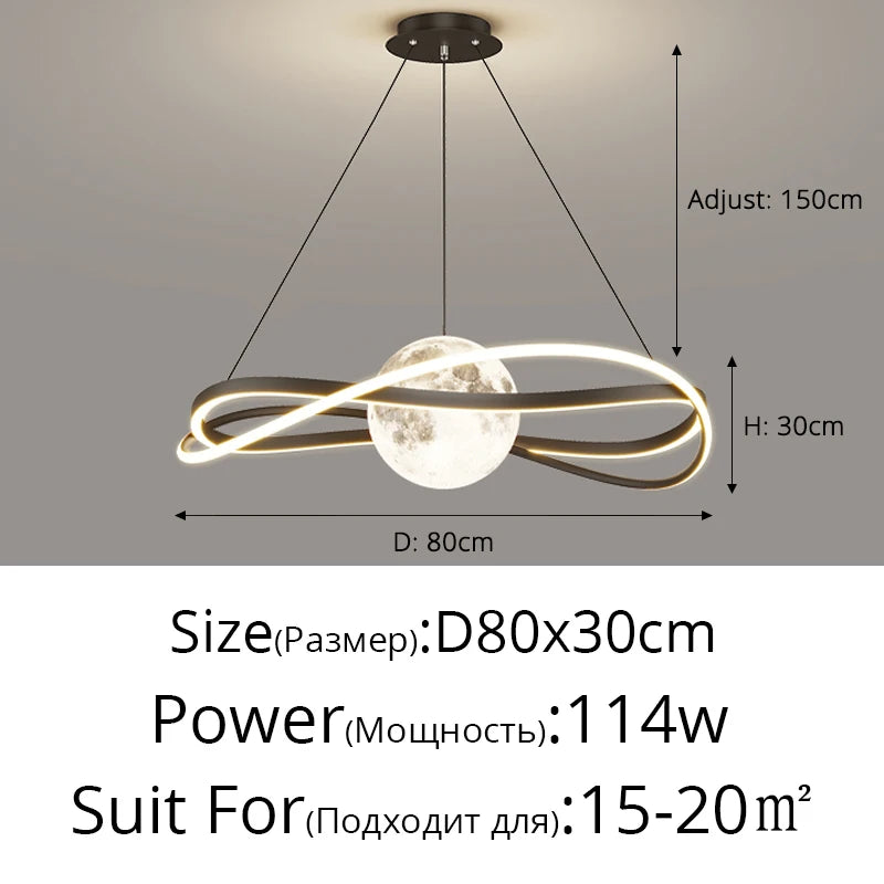 suspension lumineuse moderne minimaliste noir blanc anneau lune opale salle étude chambre