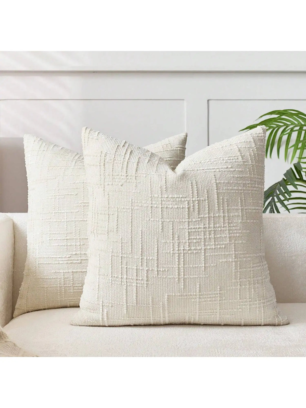 coussin chenille motif géométrique beige moderne 30x50cm machine lavable fixations oreilles