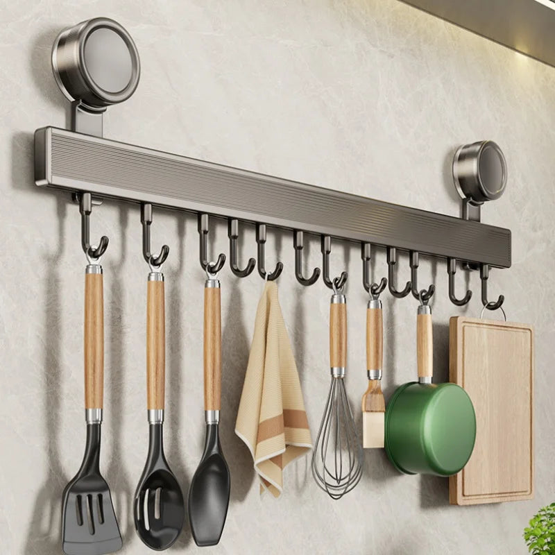 barre suspension murale moderne aluminium crochets gris argenté minimaliste adhésif salle bain