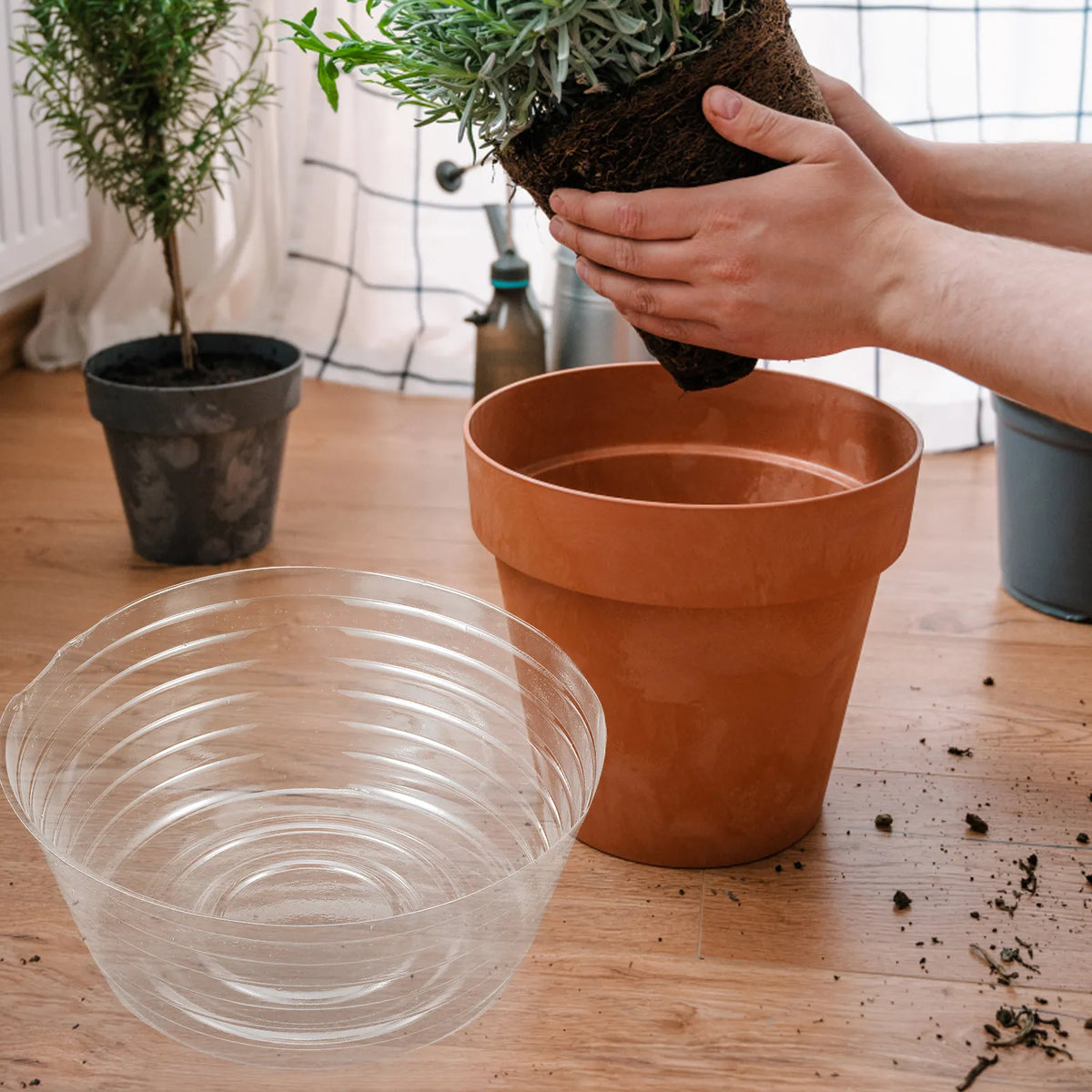 plateaux pots fleuriers transparents antidérapants anti gouttes saucers plantes pots terre cuite jardinière trépiedintérieurextérieur