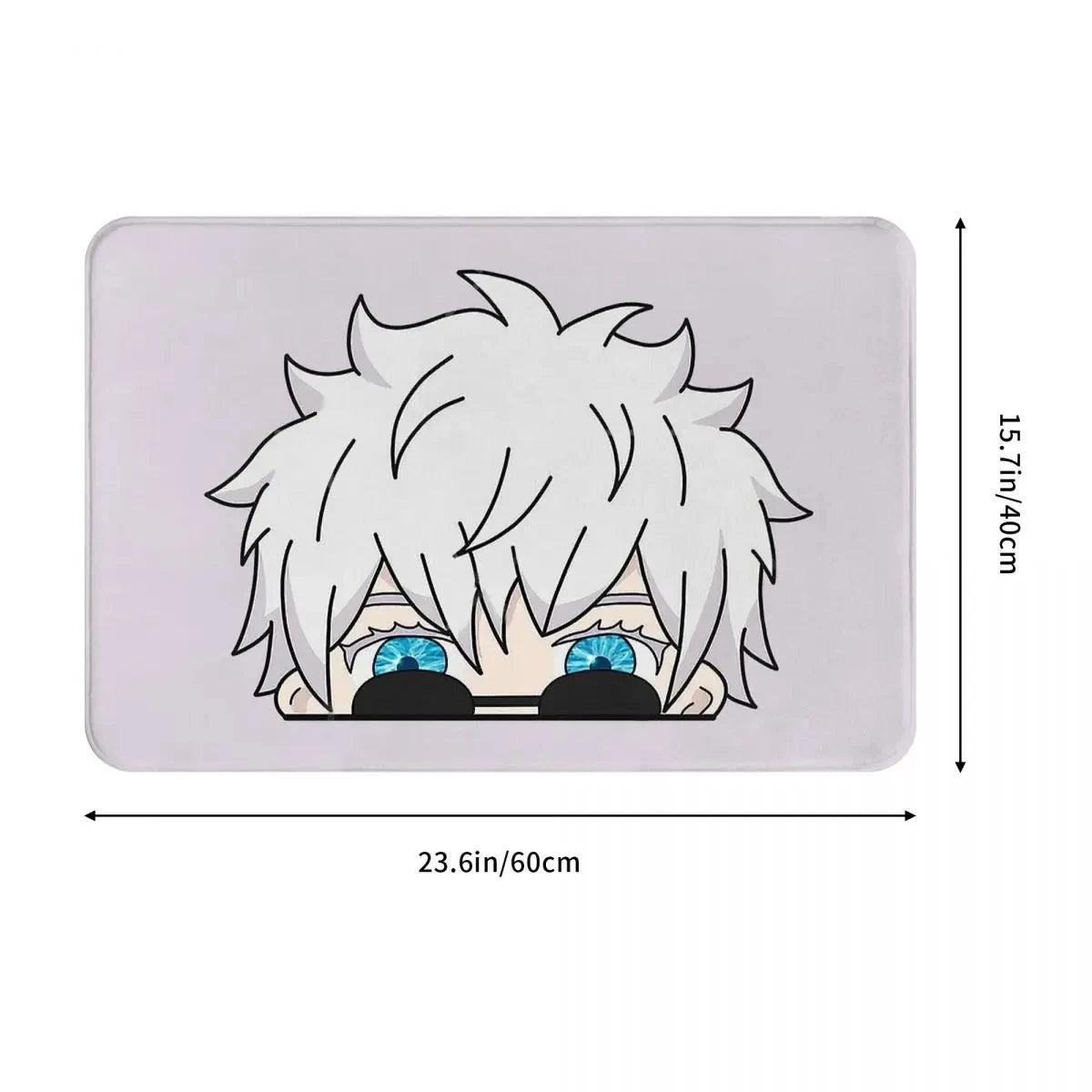 tapis feutre polyester moderne gris clair blanc bleu personnage cheveux blancs yeux bleus intérieur