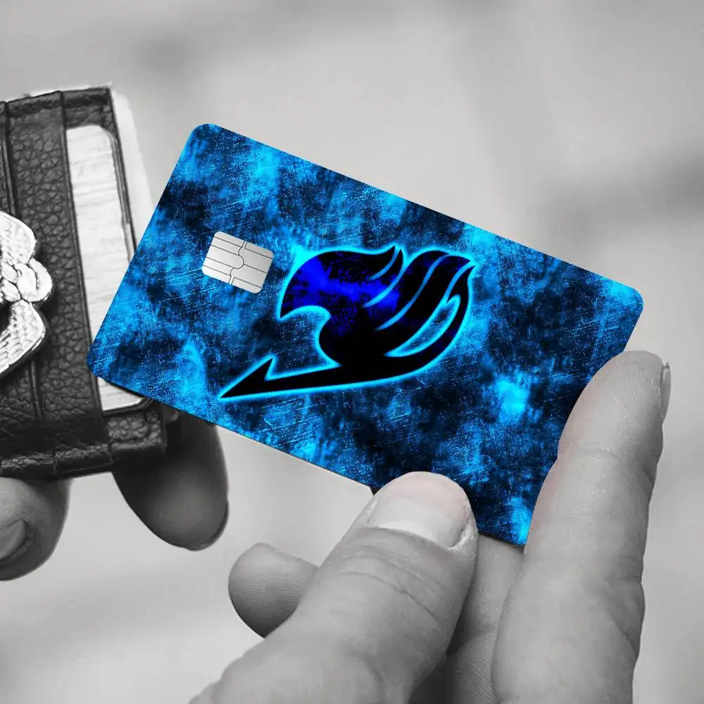 stylo animé fairy tail carte bancaire sticker réutilisable étui occlusion moderne bleu effets feu
