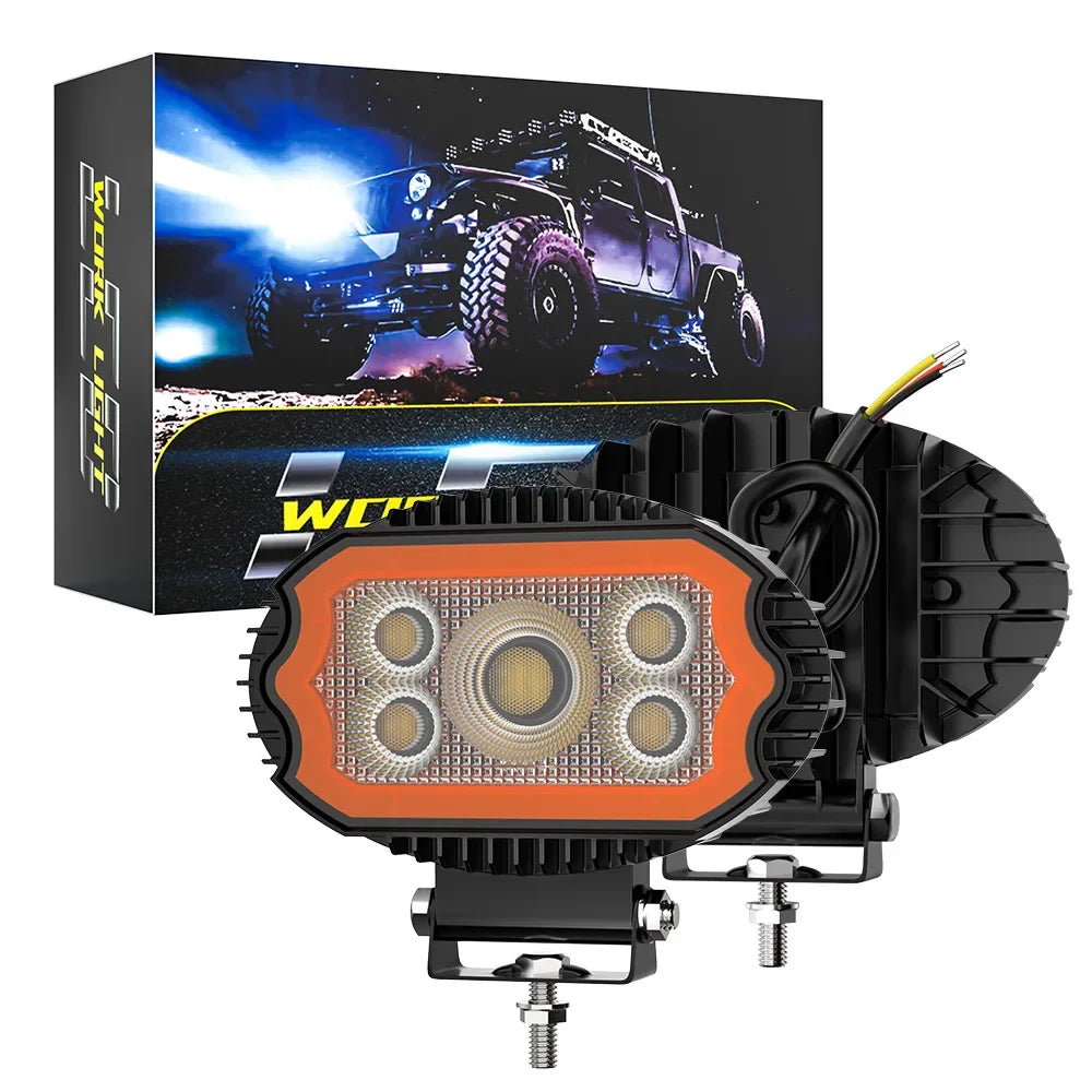 lampe led travail off road orange noir grille led moderne robuste vis fixation câble