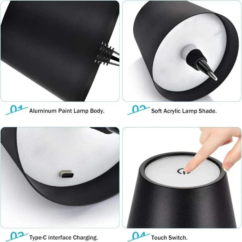 lampe table tactile noir charge usb couleurs gradation continue moderne abs