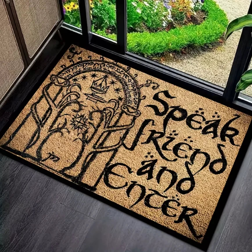 tapis d'entrée arche moria gate speak friend noir beige antidérapant résistant extérieurintérieur 40x60cm