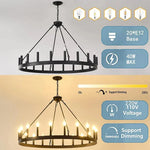 lustre moderne rustique noir multiple branches 20 ampoules E12 chaines suspension salon salle manger