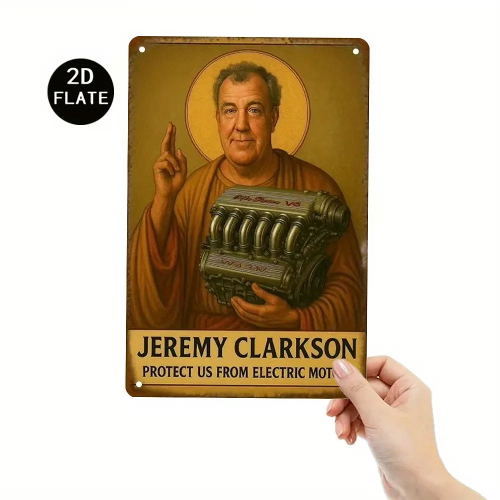 plaque métallique vintage or marron gris jeremy clarkson moteur protection accrochage garage