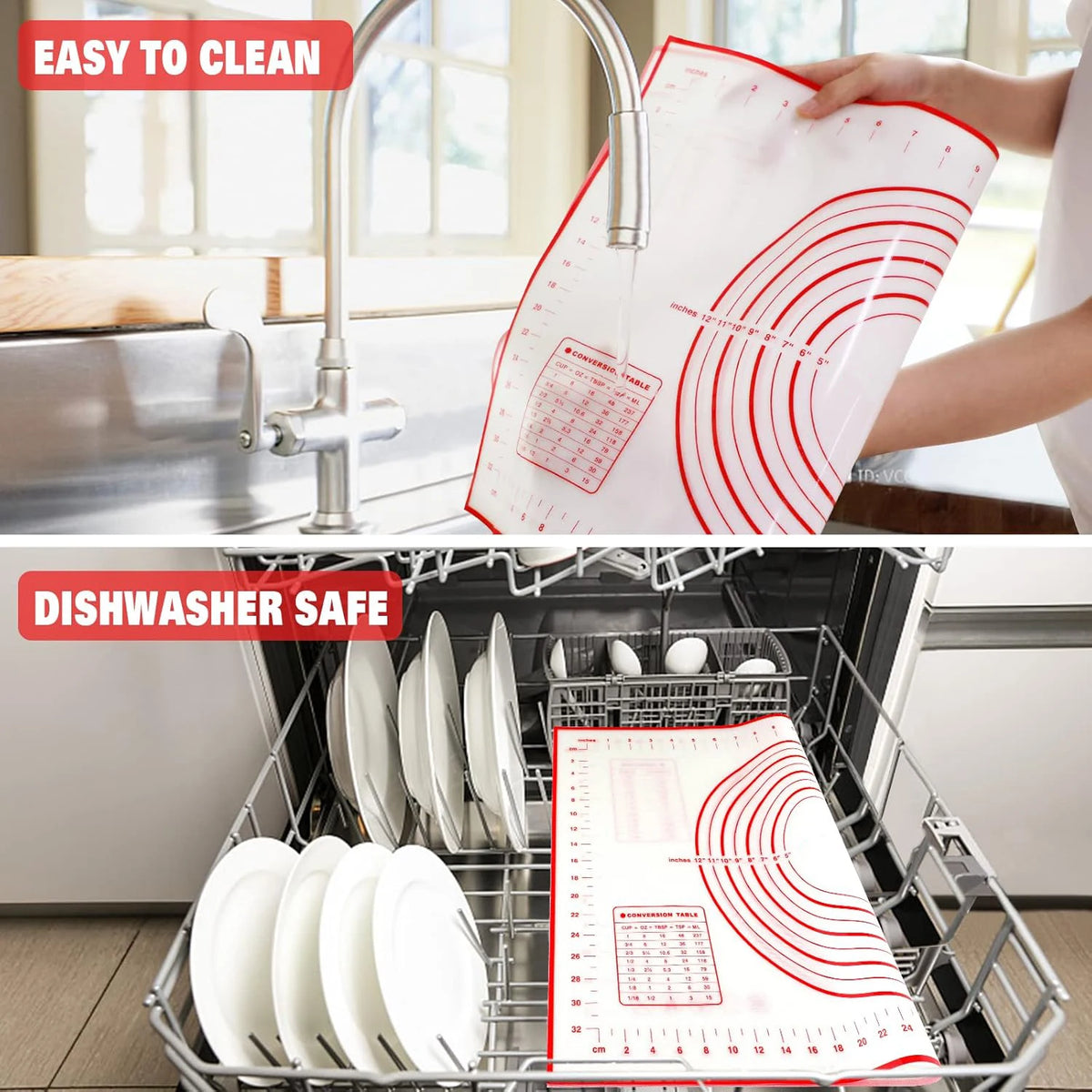tapis rouleuse silicone blanc rouge cercles mesures cuisine pâtisserie antiadhésive moderne pratique ecofriendly