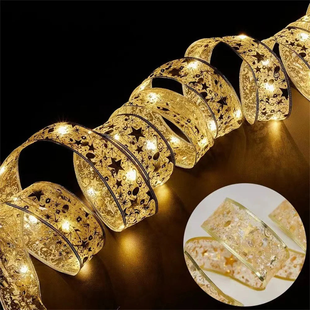 ruban lumineux étoiles motifs floraux blanc doré multicolore adhésif vacances décoration noël nouvel an