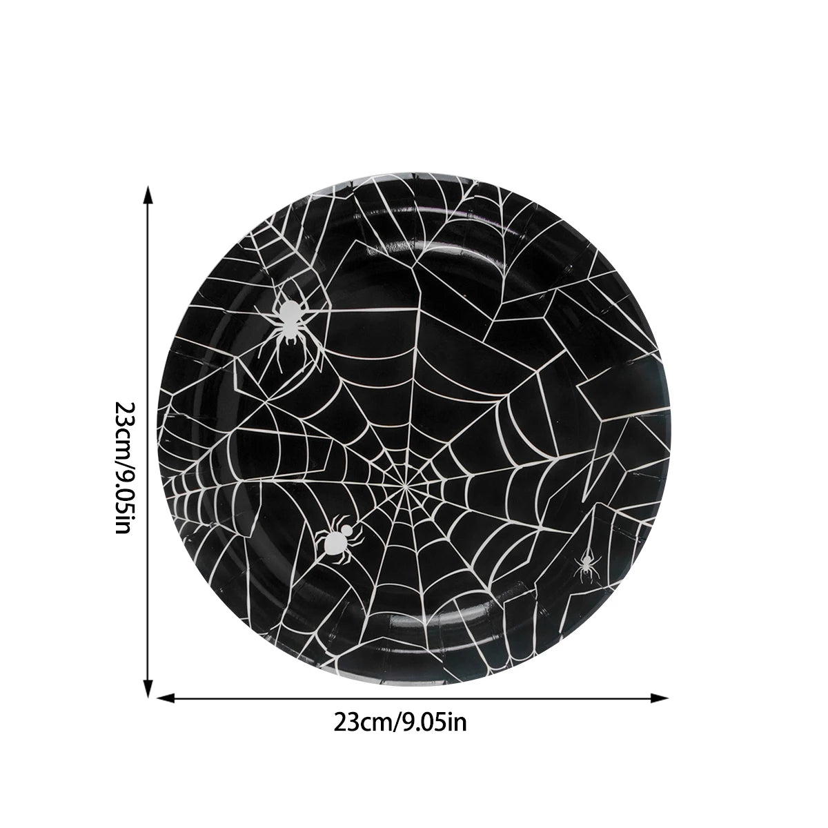 assiettes halloween araignées verres serviettes table noire blanc points brillants toile festive octobre