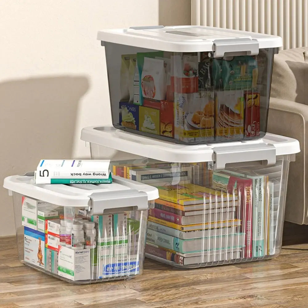 boîtes rangement transparentes plastique réutilisables poignées couvercle moderne empilables organisation maison jardin
