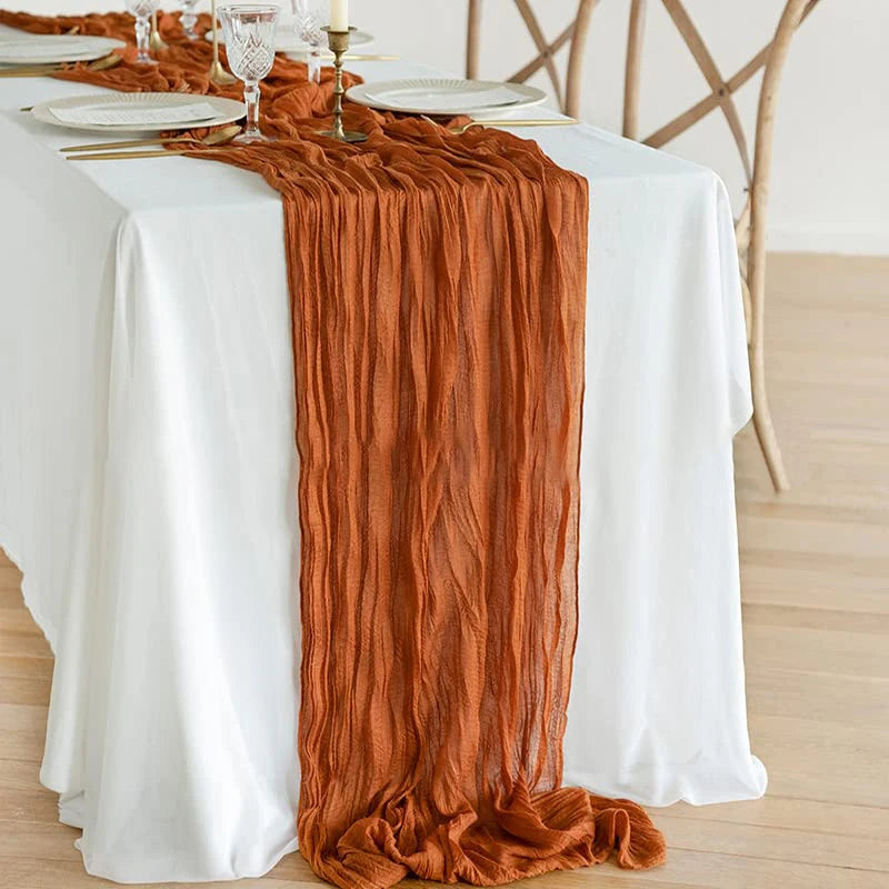 ruban table coton orange rouge rose beige rayures plissé décoration noël mariage hiver