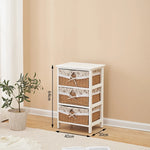 meuble tiroirs blanc rustique paniers osier tissu beige vintage chambre coucher minimaliste moderne