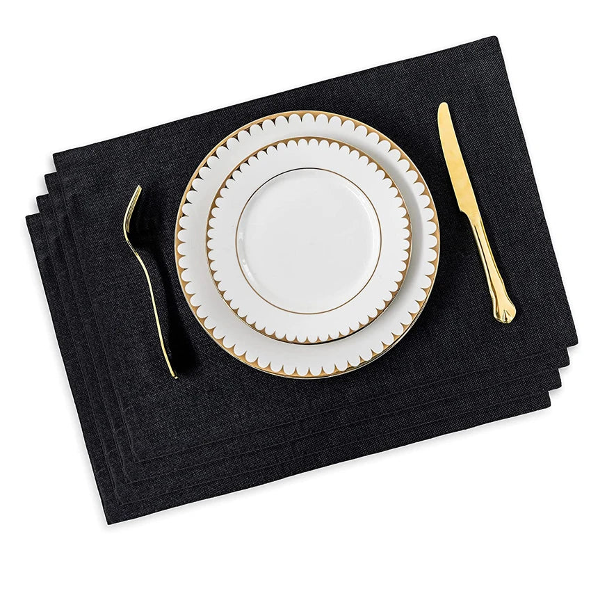 serviettes table lin beige gris noir classiques non glissantes table manger set pièces