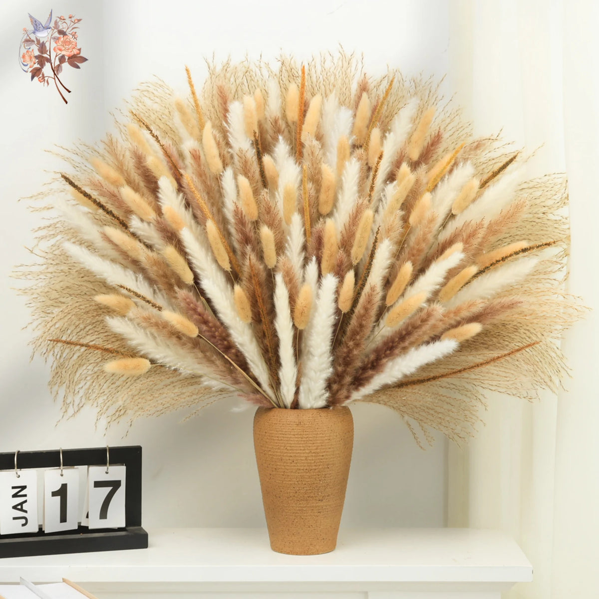 décoration maison bouquet dried flowers naturelles pampas beige rustique vase