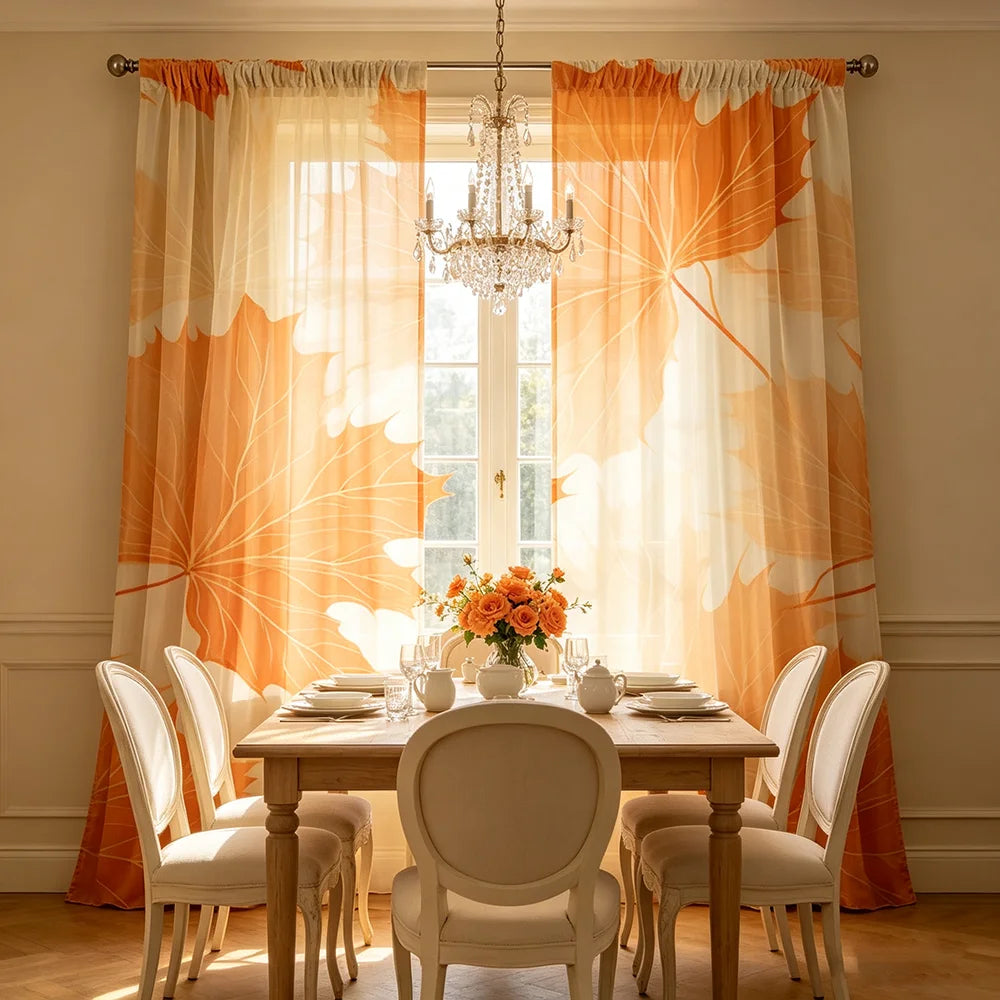 rideau feuilles erable orange moderne anneaux salon chambre 100x130cm
