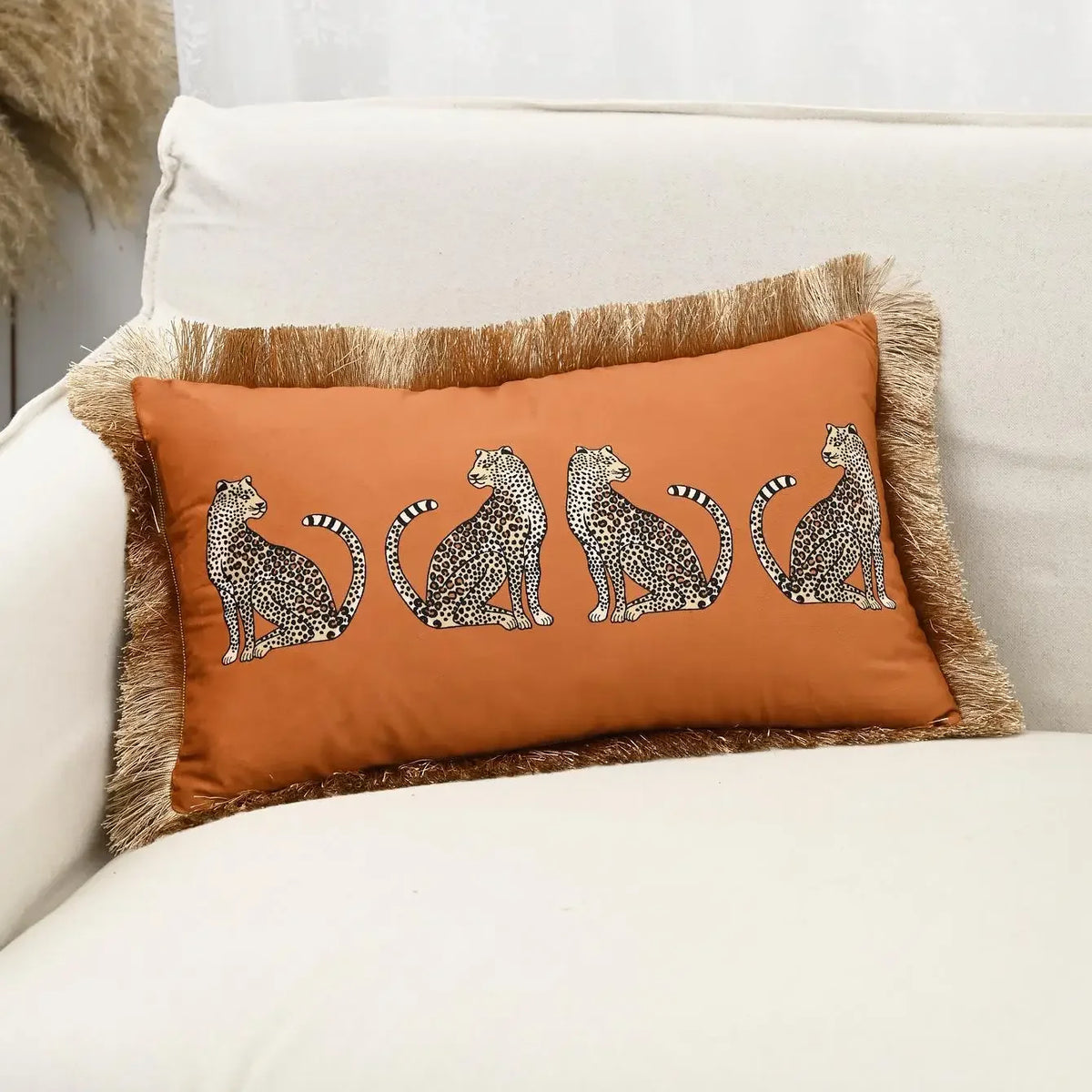 taie d'oreiller carrée léopard doré vintage tassel adhésif décorative verte noire polyester coton 45x45cm