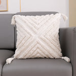 coussin carré géométrique blanc boho chic franges opaques décoration maison voiture