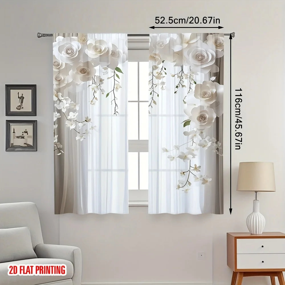 rideaux floraux semi transparents deux panneaux polyester modernes maisonDecorationFenetreCascadeOrchidees Roses