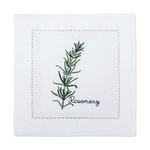 serviette cuisine lin blanc brodée motifs plantes aromatiques naturelle table élégante