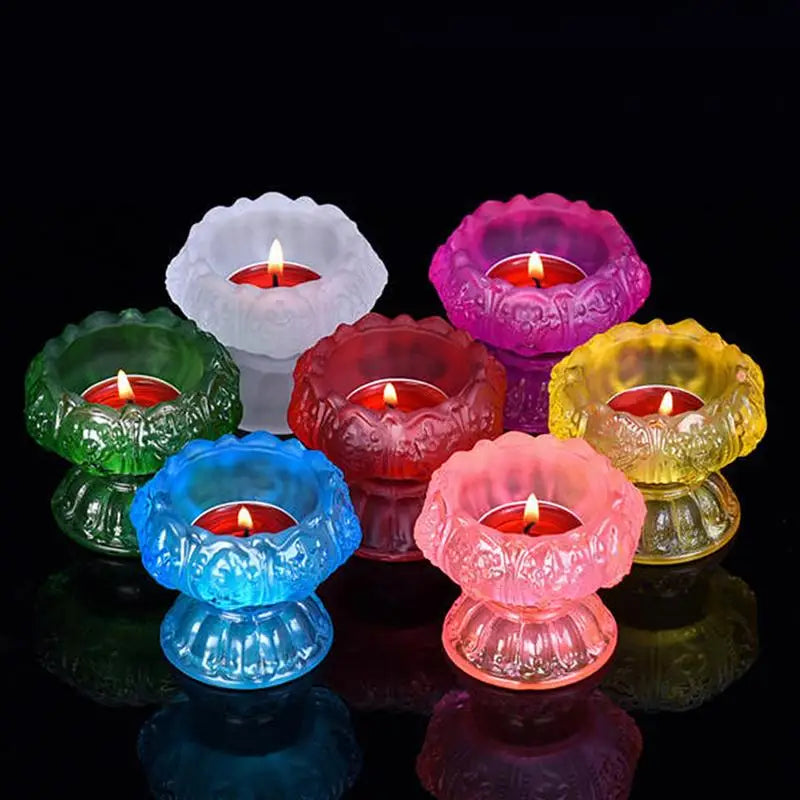 support bougie verre translucide fleur lotus décoratif coupe vent porte bougie artisanal maison coloré