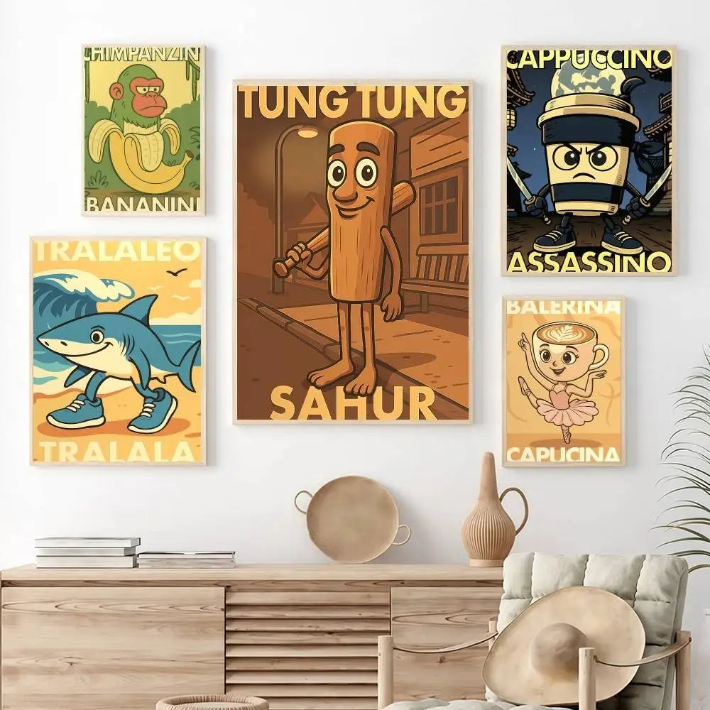 affiche murale vintage dessin animé texte cadre décoration salon chambre maison rétro cartoon