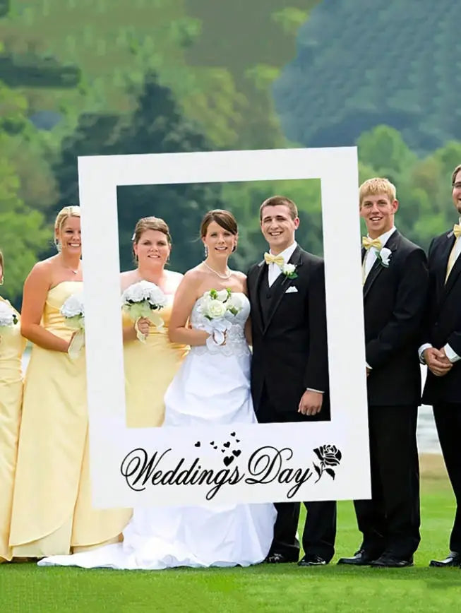 cadre photo mariage inscription Wedding's Day floral coeurs blanc festif