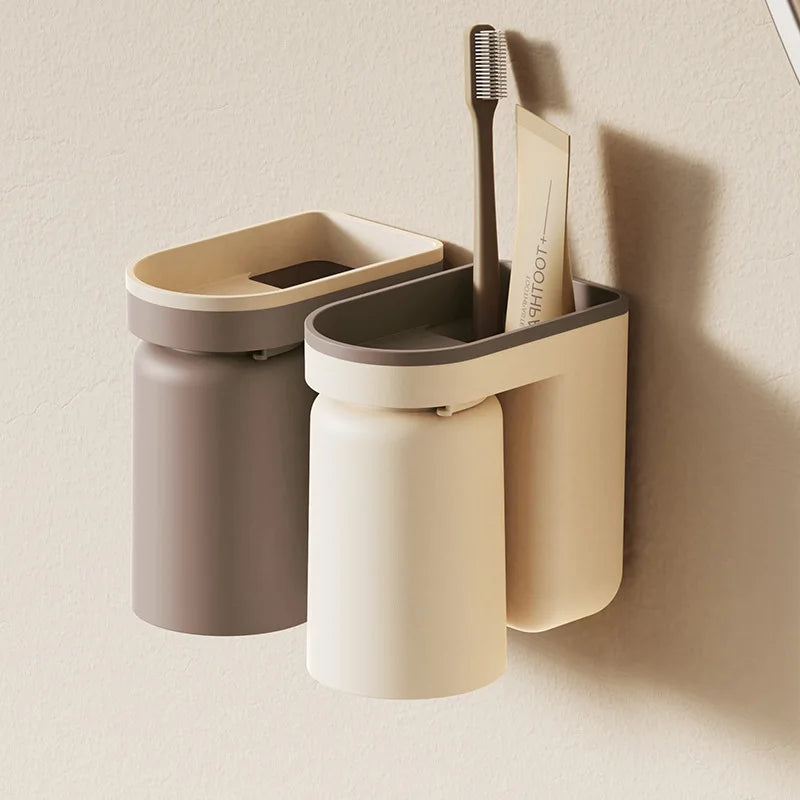 porte brosse dents mural adhésif moderne beige marron caramel reutilisable qualité alimentaire mat opacité