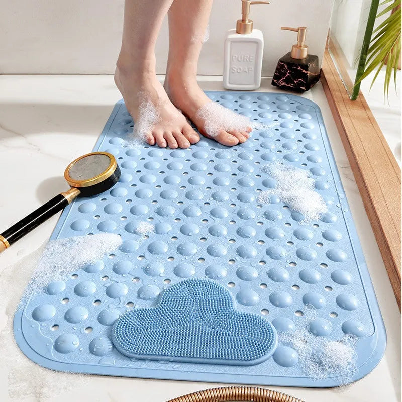 tapis bain moderne bleu clair perforations nuages relief anti dérapage salle bain suction cups