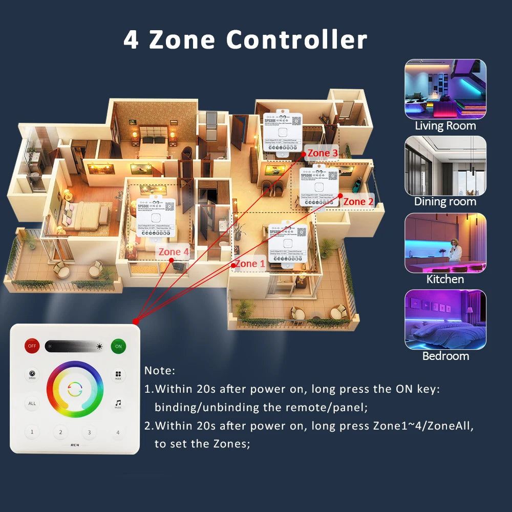 contrôleur led wifi bluetooth 5v 24v 5ch rgb ws2812 alexa google app remote control