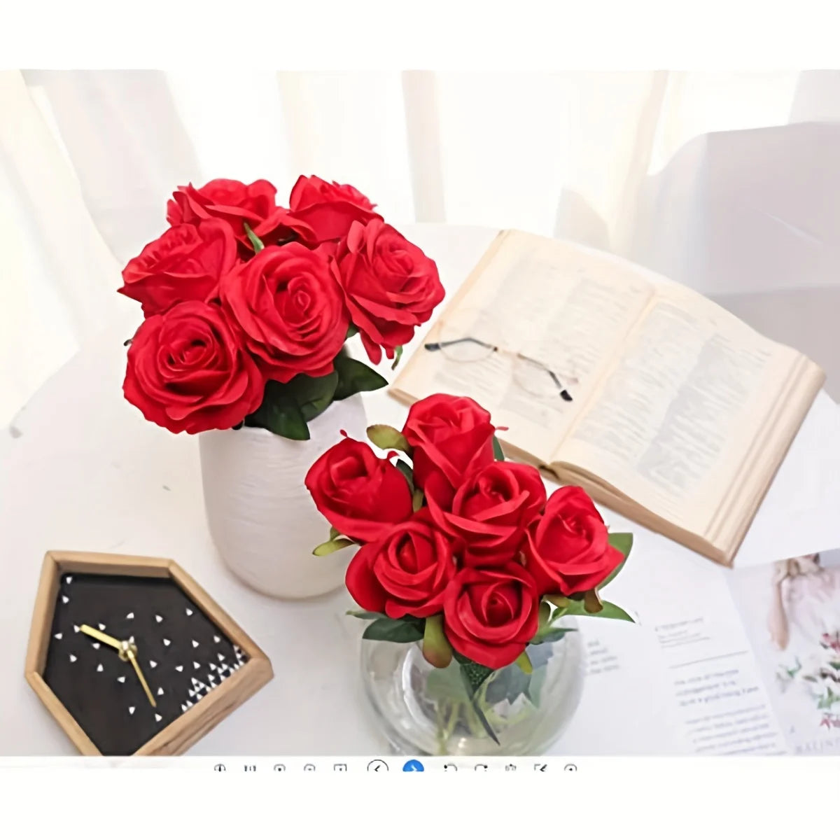 bouquet roses artificielles blanc rouge feuilles vertes classique decoration maison anniversaire saint valentinintérieur