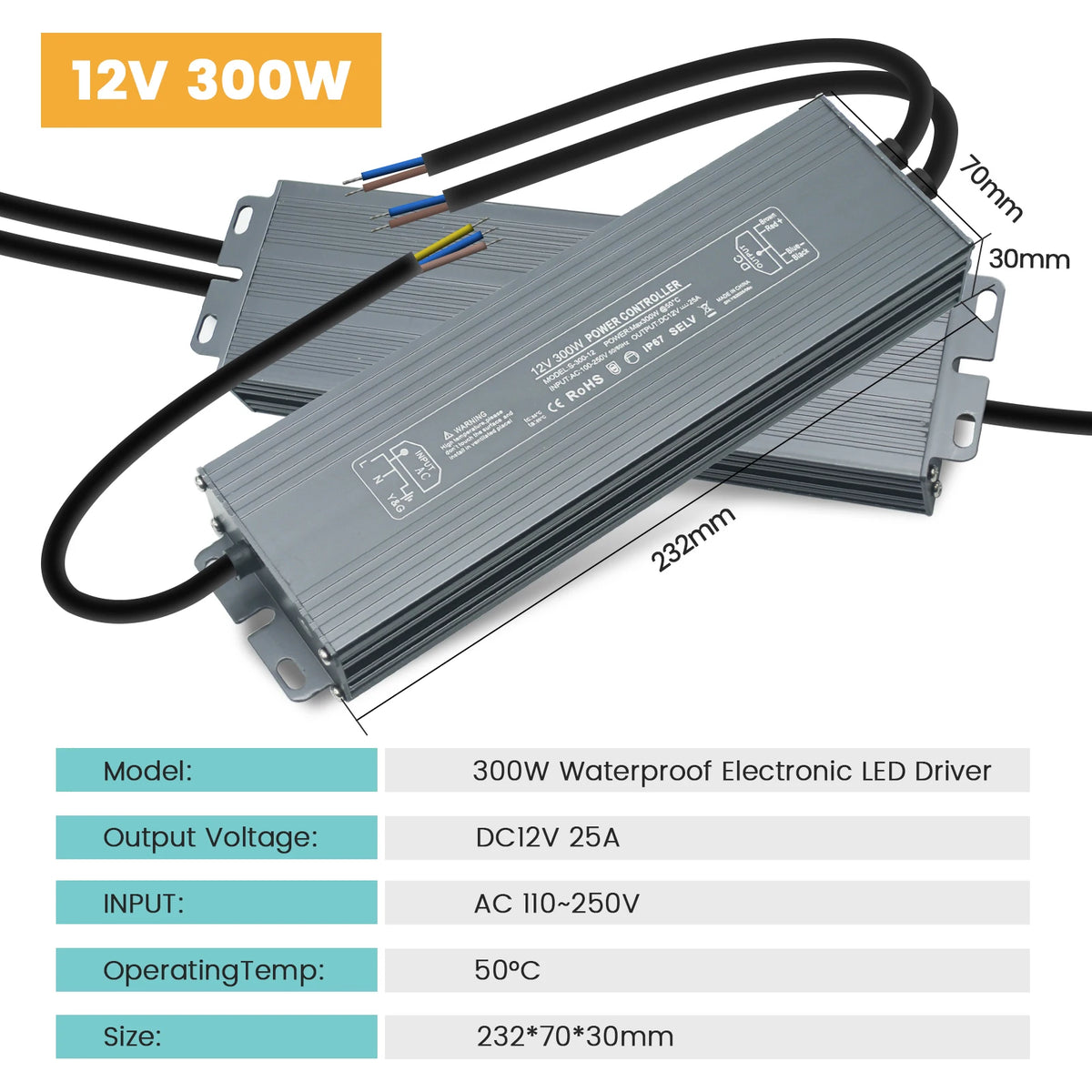 alimentation led étanche transformateur extérieur aluminium gris pilote dc 12v 24v éclairage