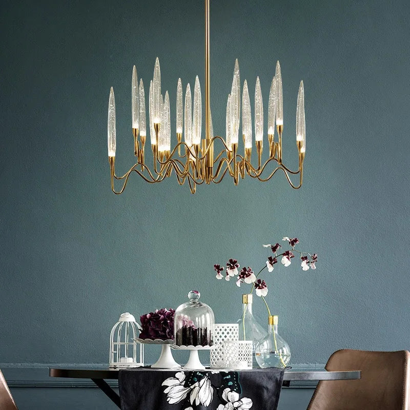 lustre moderne élégant cristal transparent filigrane doré salon chambre étude LED 2000 82000 lumens