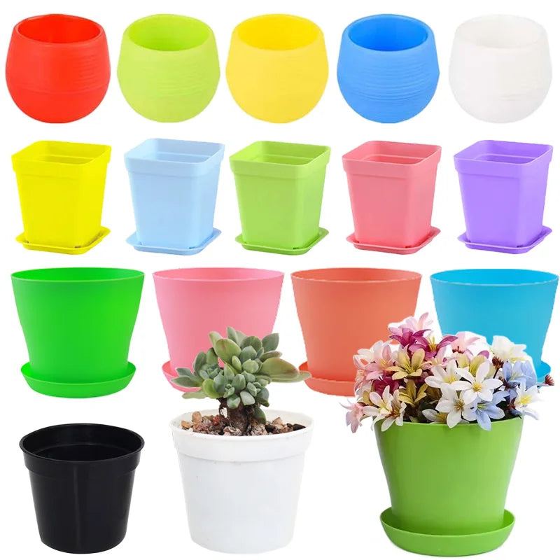 pots fleurs plastique rouge vert jaune bleu blanc noir modernes assiettes base
