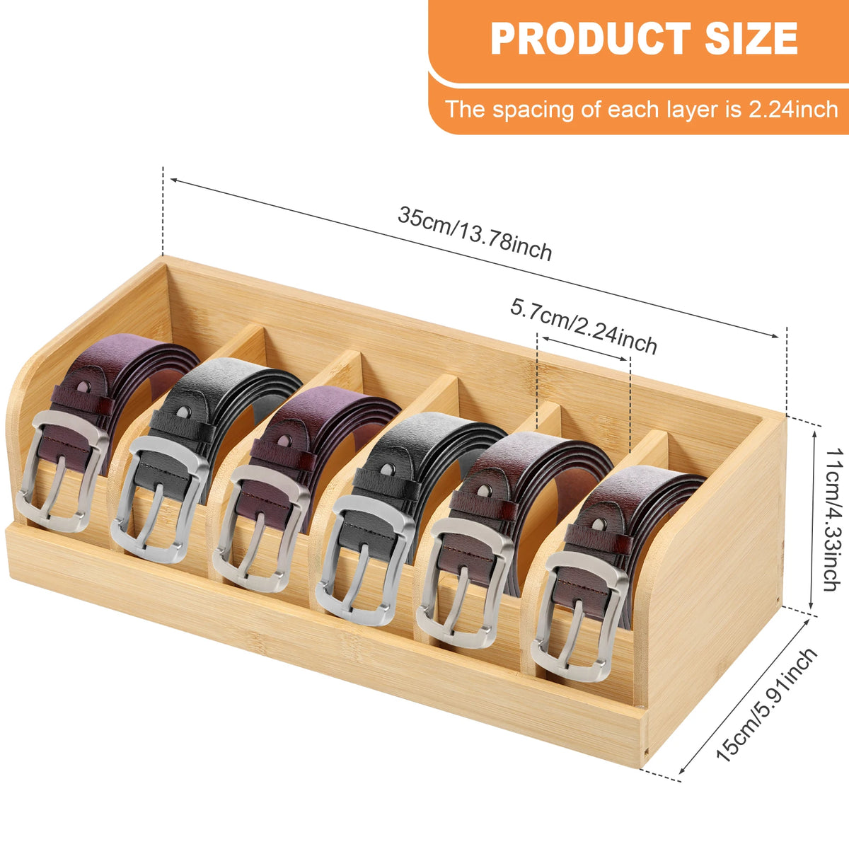 boîte rangement ceintures bois naturel noir compartiments organisation contemporaine écologique minimaliste.storage efficient compartments ecofriendly