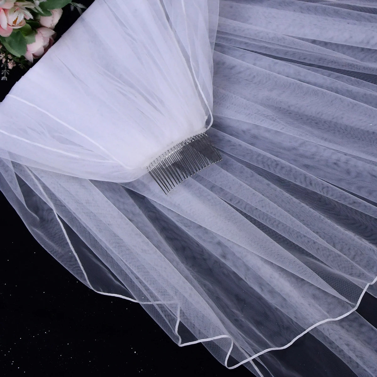 voile mariée blanc classique deux niveaux bordure crayon peigne minimaliste