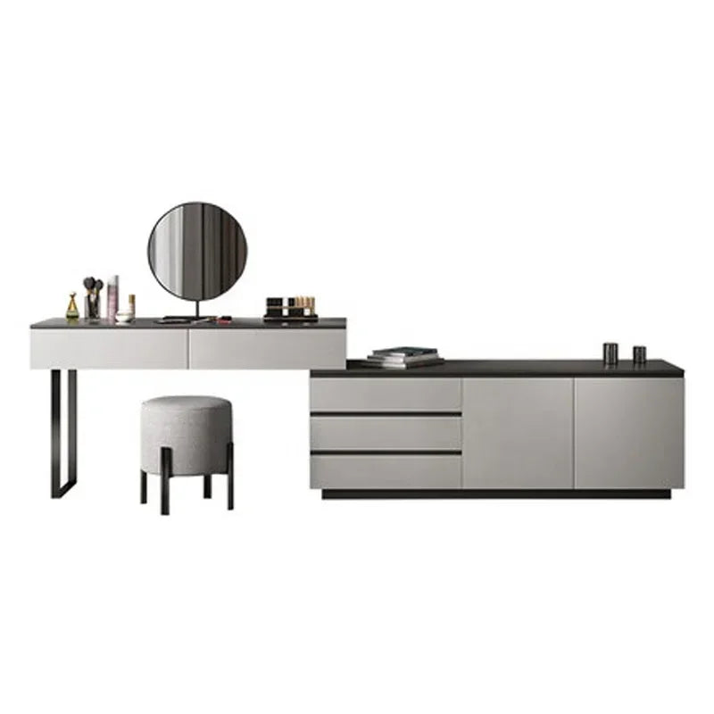 coiffeuse miroir led réglable meuble multifonctionnel moderne gris clair noir