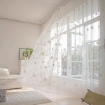 rideau transparent fleurs blanches moderne clips dorés polyester maison