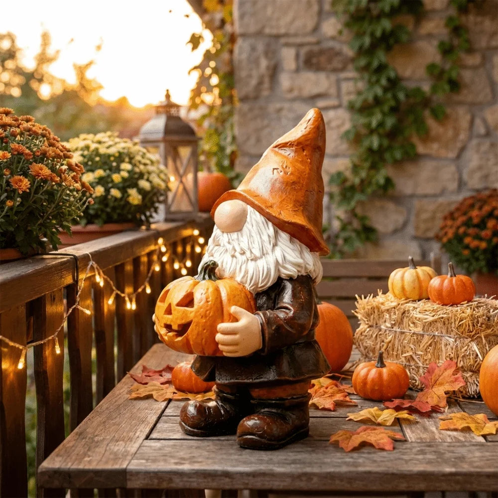 statues gnomes marron blanc texture résine lisse classique halloween jack lantern jardinextérieur enfants decoextérieur