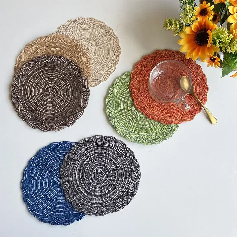 lot quatre tapis table ronds tressés boho rustique décoration maison
