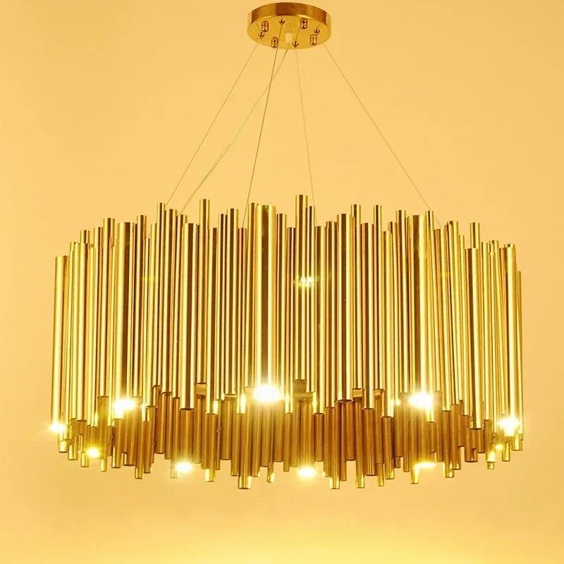 Suspension moderne or câbles suspendus ampoules led rangs tubes métalliques luminaire salle manger island