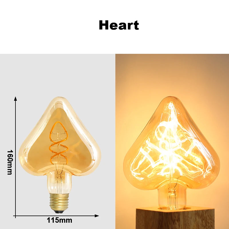 ampoules led transparentes spirale dorée vintage opalescentes rétro filaments e27 4w a60 st64 t45
