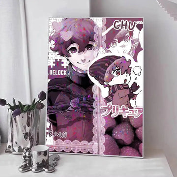 affiches art contemporain anime illustrations floraux textes japonais violet noir blanc rose gris